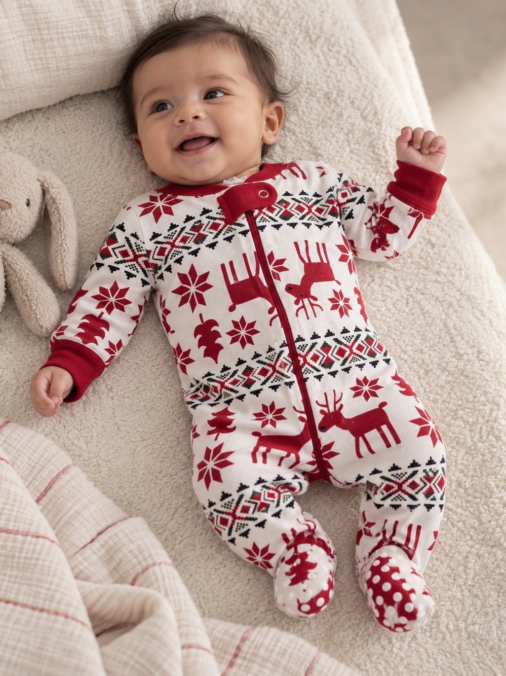 Hanna Andersson Baby 0-3M Organic Cotton Christmas Reindeer Footed Pajamas